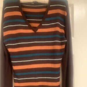 Fall Neutral V-Neck Striped Sweater